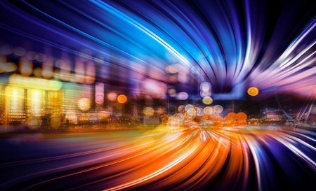 Motion speed effect effect with Hong Kong City in backgroundの写真素材