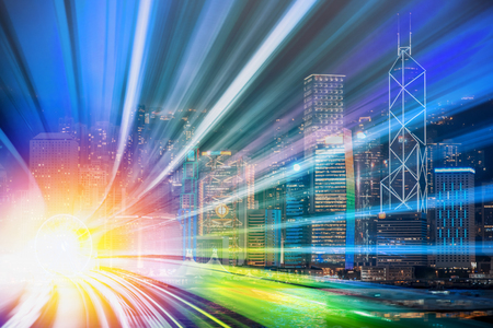 Motion speed effect effect with Hong Kong City in backgroundの写真素材