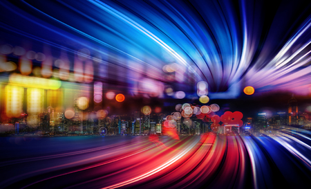 Motion speed effect effect with Hong Kong City in backgroundの写真素材