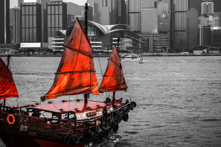 Hong Kong Victoria Harbor day and nightの写真素材