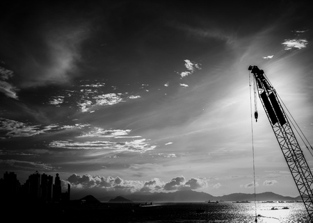 Hong Kong Victoria Harbor day and nightの写真素材