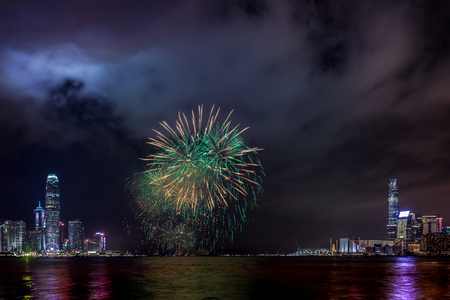 Hong Kong Victoria Harbor day and nightの写真素材