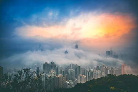 Hong Kong Victoria Harbor day and nightの写真素材