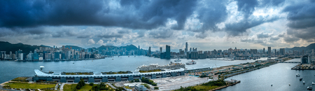 Aerial view Panomara Cityscape of Kowloon District in Hong Kong, China