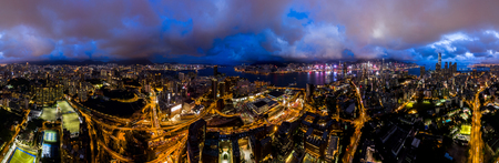 Aerial view Panomara Cityscape of Kowloon District in Hong Kong, China