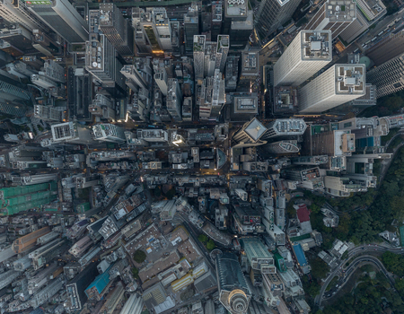 Hong Kong financial district view from skyのeditorial素材