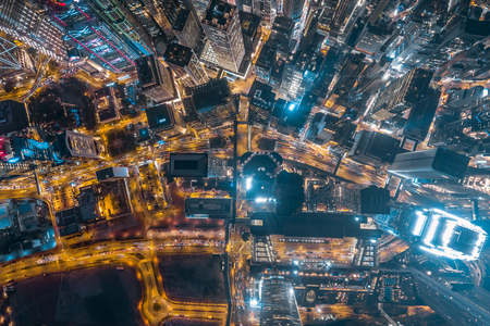 Hong Kong financial district view from skyのeditorial素材