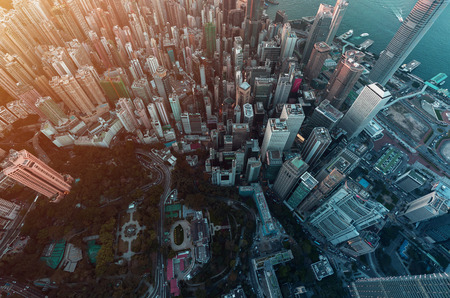 Hong Kong financial district view from skyの写真素材