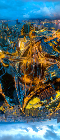 Aerial view Panomara Cityscape of Kowloon District in Hong Kong, China