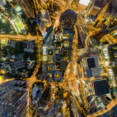 Aerial view Panomara Cityscape of Kowloon District in Hong Kong, Chinaの写真素材