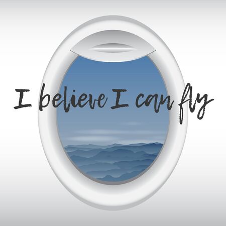 View from the airplane window. Flight over the mountains. Plane window view from the cabin.Vector image.のイラスト素材