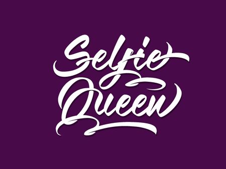 Selfie Queen - modern hand lettering. Purple background. Vector inscription for banners, posters, t-shirts, bags, mugs, cards, posters.のイラスト素材
