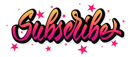 Subscribe - modern hand lettering design with contour and pink stars. Vector illustration.のイラスト素材