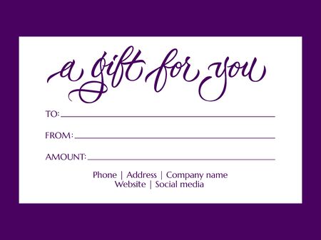 A gift for you - modern gift card template with calligraphic inscription. Voucher or gift card design for shops, beauty salon, barbershop, spa. Vector typography.のイラスト素材