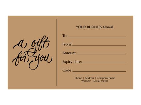 A gift for you - modern gift card template with calligraphic inscription. Voucher or gift card design on craft paper for shops, beauty salon, barbershop, spa. Vector typography.のイラスト素材