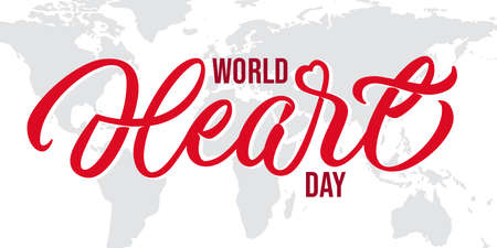 World Heart Day - calligraphic inscription with font. Event on 29 September. Map illustration on white background. Vector.のイラスト素材