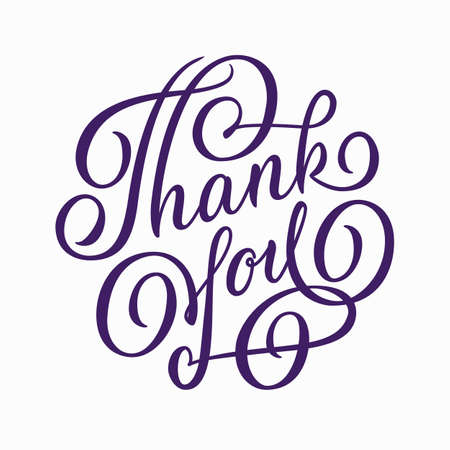 Thank you - hand lettering. Calligraphic inscription in round shape on isolated white background. Vector.のイラスト素材