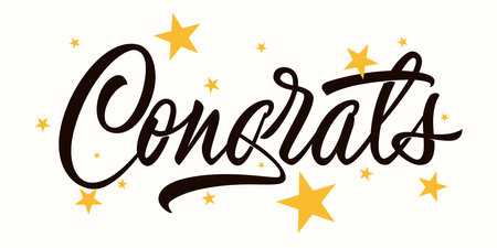 Congrats - calligraphic inscriptions on light background with stars. Lettering design for congratulations card, greeting card, invitation or print. Vector.のイラスト素材