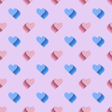 Blue and pink heart with long shadow seamless pattern for Valentine's Day.のイラスト素材