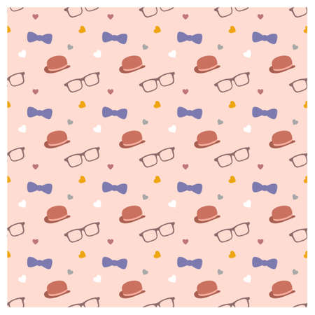 Vector seamless pattern for Father's Day with hat, bow tie, eyeglasses, and love.