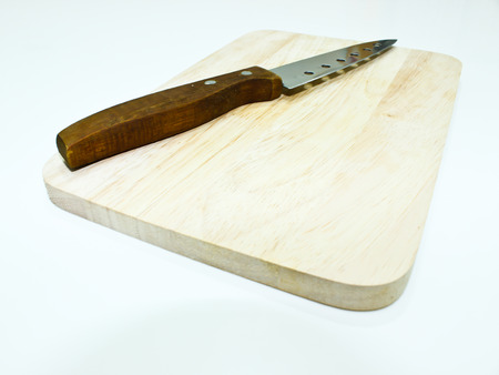 Knife and Chopping Board Isolated on the White Backgroundの写真素材