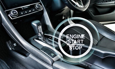 Gear shift and engine start/stop button in the carの写真素材