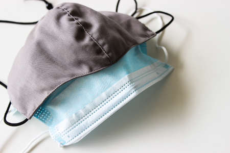 Prevention of viruses concept : double mask on the white background