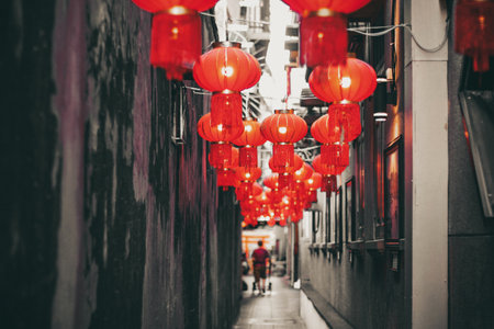 Chinese lantern decorated in China town to cerebrate New Year festival
