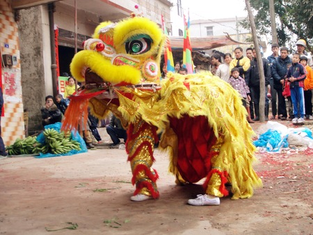 Lion dance at the villageのeditorial素材