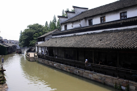 Landscape view of river in Wuzhenのeditorial素材