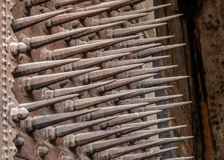 A well protected door of Shanibada made with the help of spearsの写真素材