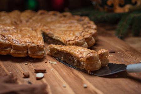 Traditional homemade apple pie on a wooden background. Selective focus.の写真素材