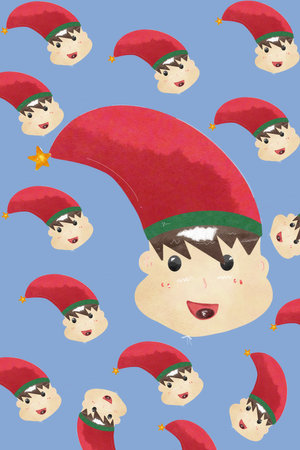 Seamless pattern with Santa Claus and stars on a blue backgroundの写真素材