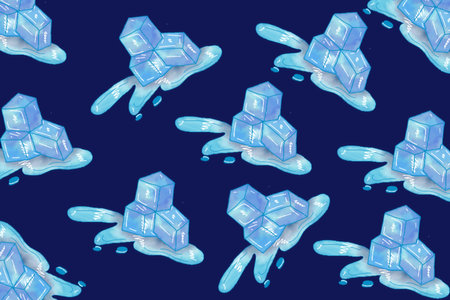 Seamless pattern with ice cubes on blue background. Vector illustration.の写真素材