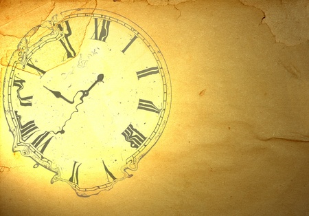Grunge paper with liquefied clock. For background or texture.の写真素材