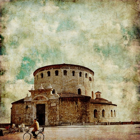 Grunge image of Romanesque church  La Rotonda     Brescia, Italy のeditorial素材