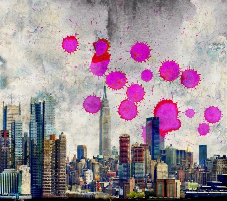 Grunge dripping skylineの写真素材