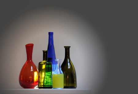 Vintage multicolor group of bottles in a row.の写真素材