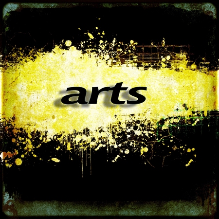 Word ARTS on black and yellow grunge background. Communication concept.の写真素材