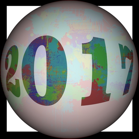 Written 2017 on sphere within black frame.