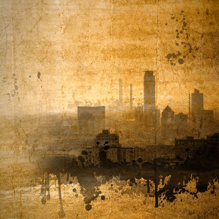 Vintage city skyline in sepia tonesの写真素材