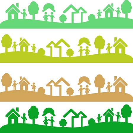 Four shots with elements of ecology, houses of peopleのイラスト素材