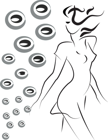 Outline of the girl on a white background with circlesのイラスト素材