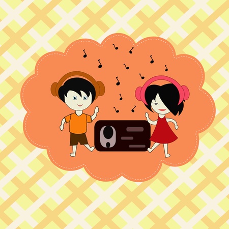 Dancing girl and the boy in ear-phonesのイラスト素材