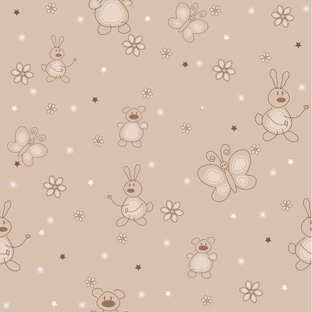 The sample of nurseries wallpaper with hares, bears and butterfliesのイラスト素材