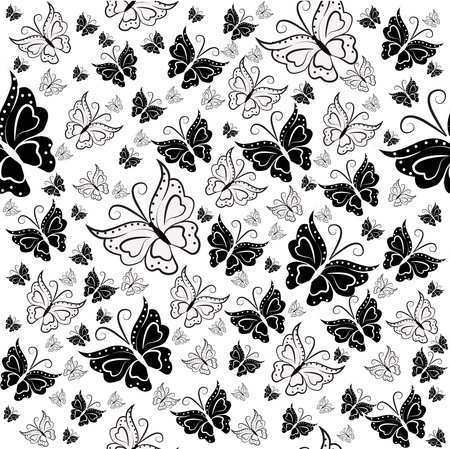 Wall-paper from black and white butterflies on a white backgroundのイラスト素材