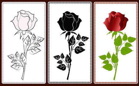Three icons with white, black and red rosesのイラスト素材