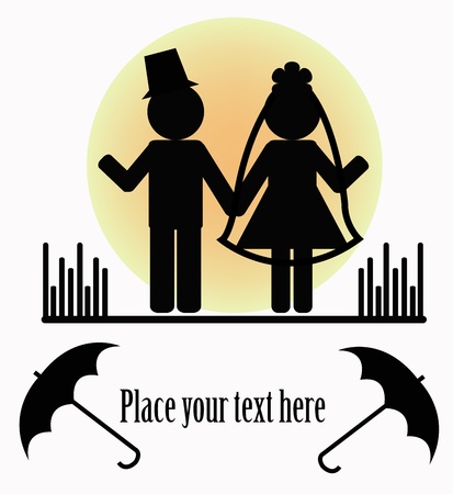 Silhouettes of two people with umbrellas on a white backgroundのイラスト素材