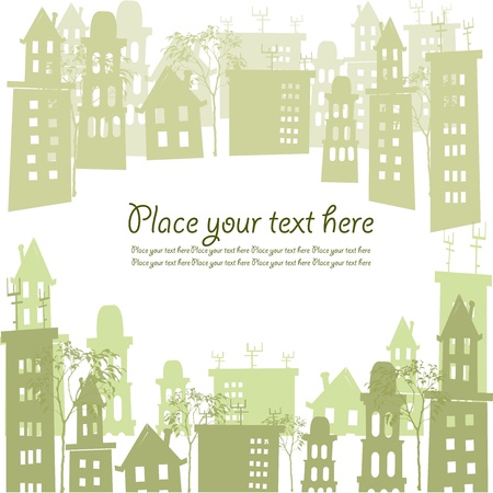 Unusual green buildings with trees on a white backgroundのイラスト素材