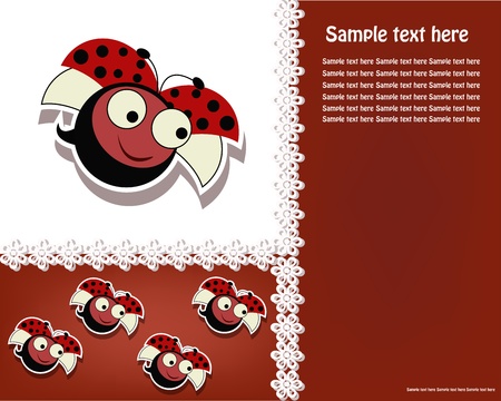 Red, flying ladybugs on a white and red backgroundのイラスト素材